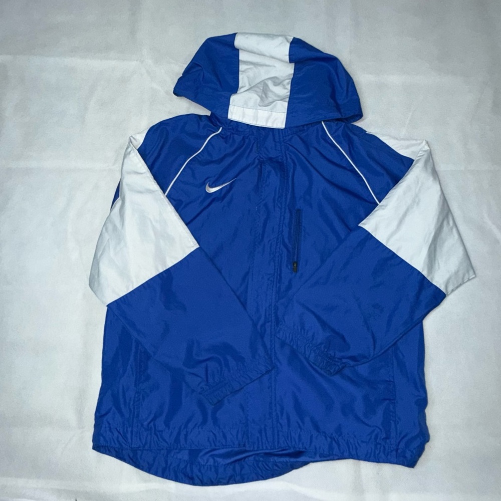 VTG Nike Clima Fit Windbreaker Jacket Mens M Blue White Full Zip Hooded
